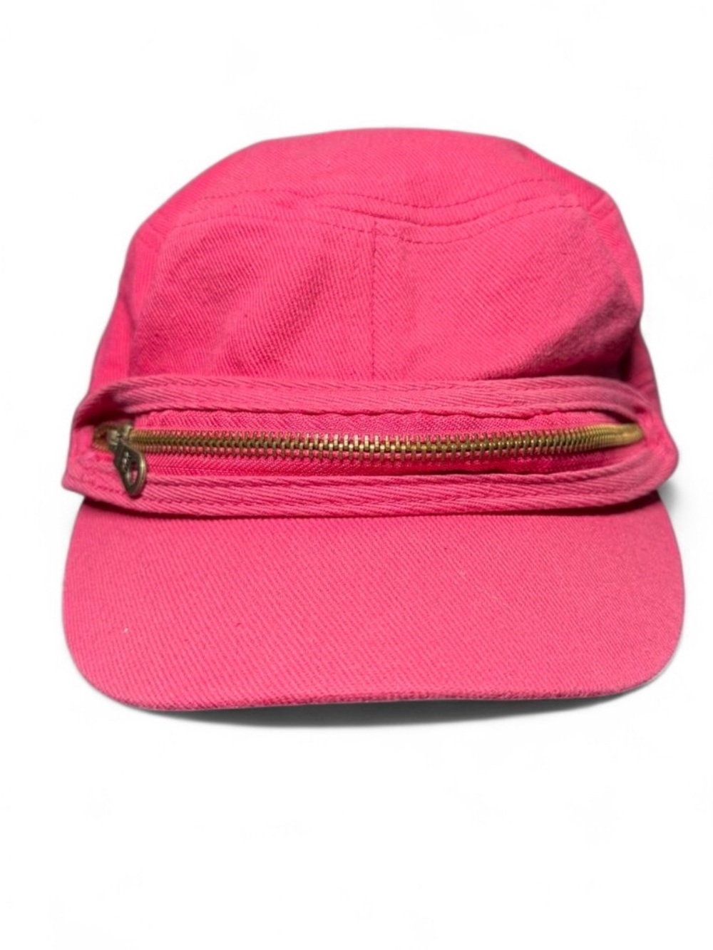 Vintage Y2K Pink Fuchsia Cadet Hat Zipper Detail Military Cap Festival Hat O/S